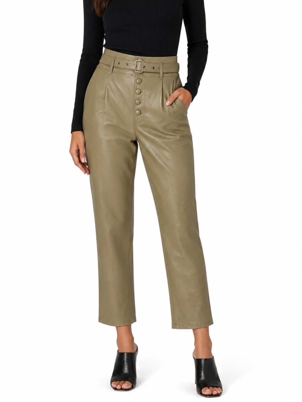 PAIGE Maria Olive Vegan Leather Pantsuit